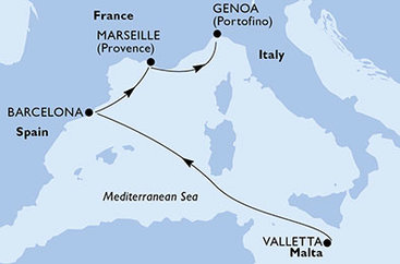 Malta, Španělsko, Francie, Itálie z Valletty na lodi MSC Grandiosa