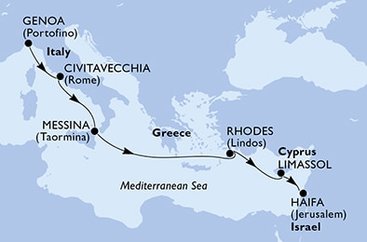 Itálie, Řecko, Kypr, Izrael z Janova na lodi MSC Sinfonia