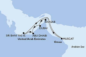 Spojené arabské emiráty, Omán z Abu Dhabi na lodi MSC Opera