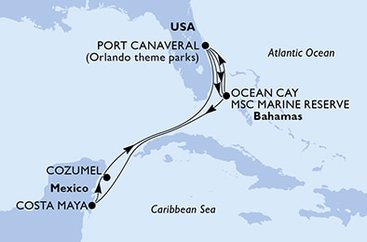 USA, Bahamy, Mexiko z Port Canaveralu na lodi MSC Seaside