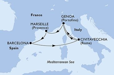 Itálie, Francie, Španělsko z Civitavecchia na lodi MSC Poesia