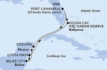 USA, Mexiko, Belize, Bahamy z Port Canaveralu na lodi MSC Seashore