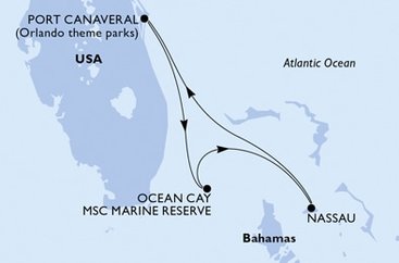 USA, Bahamy z Port Canaveralu na lodi MSC Seashore