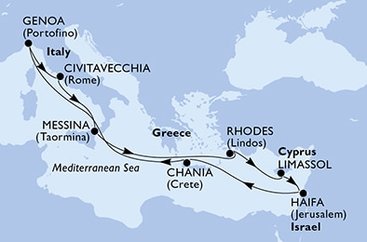 Itálie, Řecko, Kypr, Izrael z Janova na lodi MSC Sinfonia