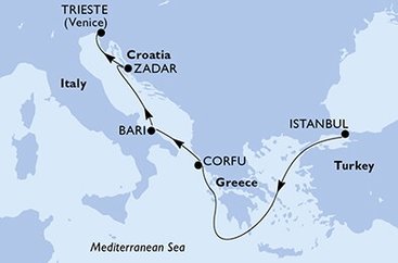 Turecko, Řecko, Itálie, Chorvatsko z Istanbulu na lodi MSC Splendida