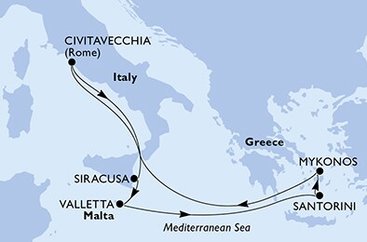 Itálie, Malta, Řecko z Civitavecchia na lodi MSC Divina