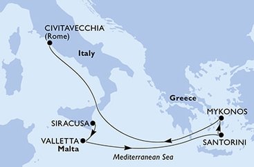 Itálie, Malta, Řecko ze Syrakusu na lodi MSC Divina