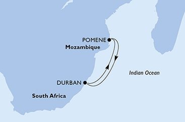 Jihoafrická republika, Mosambik z Durbanu na lodi MSC Splendida