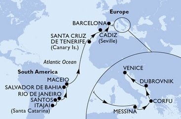 Brazílie, Španělsko, Itálie, Řecko, Chorvatsko na lodi MSC Lirica