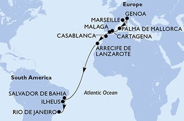 Francie, Itálie, Španělsko, Maroko, Brazílie z Marseille na lodi MSC Seaview