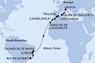 Itálie, Španělsko, Maroko, Brazílie z Janova na lodi MSC Seaview