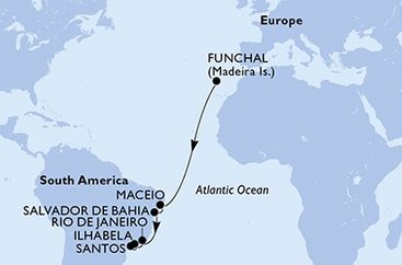 Portugalsko, Brazílie z Funchalu na lodi MSC Grandiosa