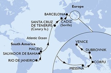 Brazílie, Španělsko, Itálie, Řecko, Chorvatsko z Rio de Janeira na lodi MSC Lirica