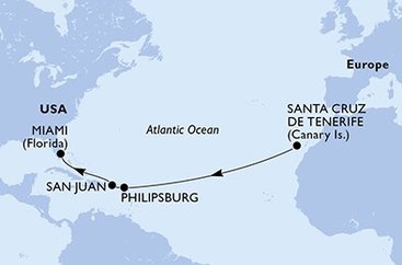 Španělsko, Svatý Martin, USA z Tenerife na lodi MSC Divina