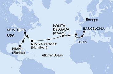 USA, Bermudy, Portugalsko, Španělsko z Miami na lodi MSC Divina
