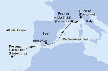 Portugalsko, Španělsko, Francie, Itálie z Funchalu na lodi MSC Divina