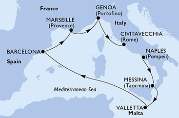 Itálie, Malta, Španělsko, Francie z Neapole na lodi MSC World Europa