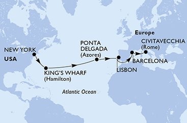 USA, Bermudy, Portugalsko, Španělsko, Itálie z New Yorku na lodi MSC Divina