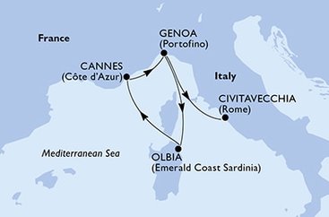Itálie, Francie z Janova na lodi MSC Sinfonia