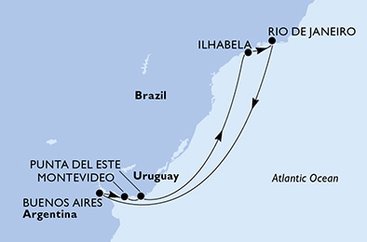 Brazílie, Argentina, Uruguay z Rio de Janeira na lodi MSC Seaview