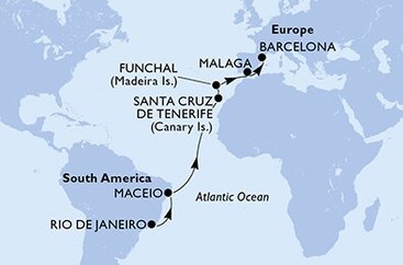 Brazílie, Španělsko, Portugalsko z Rio de Janeira na lodi MSC Armonia