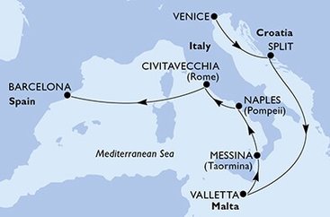 Itálie, Chorvatsko, Malta, Španělsko z Benátek na lodi MSC Armonia