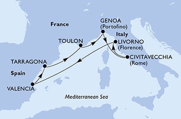 Španělsko, Francie, Itálie z Tarragony na lodi MSC Magnifica