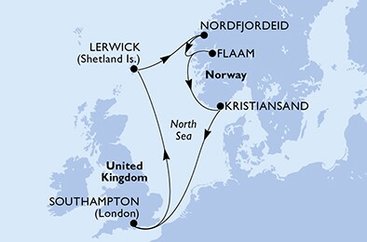 Velká Británie, Norsko ze Southamptonu na lodi MSC Virtuosa