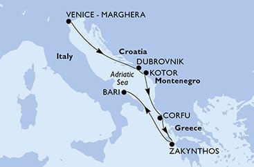 Itálie, Chorvatsko, Černá Hora, Řecko z Benátek na lodi MSC Armonia