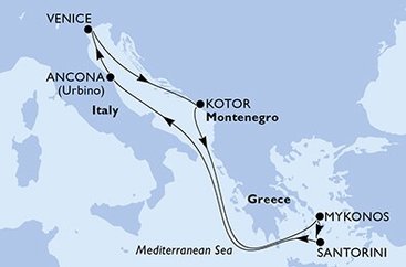 Itálie, Černá Hora, Řecko z Benátek na lodi MSC Lirica