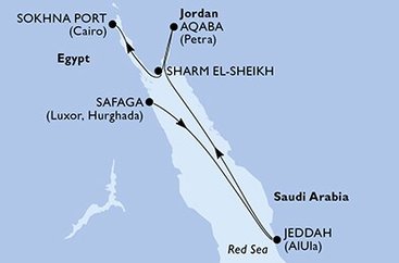 Egypt, Saúdská Arábie, Jordánsko ze Safagy na lodi MSC Orchestra