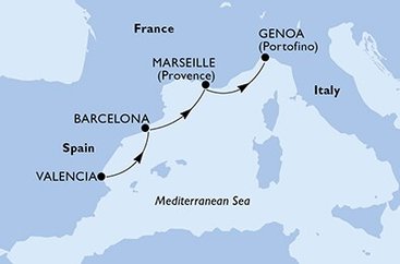 Španělsko, Francie, Itálie z Valencie na lodi MSC Grandiosa