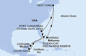USA - Východní pobřeží, USA, Mexiko, Bahamy z New Yorku na lodi MSC Meraviglia