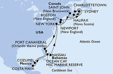 USA - Východní pobřeží, Kanada, USA, Mexiko, Bahamy z New Yorku na lodi MSC Meraviglia