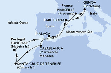 Španělsko, Maroko, Portugalsko, Francie, Itálie z Barcelony na lodi MSC Poesia