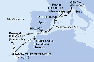 Francie, Itálie, Španělsko, Maroko, Portugalsko z Marseille na lodi MSC Poesia