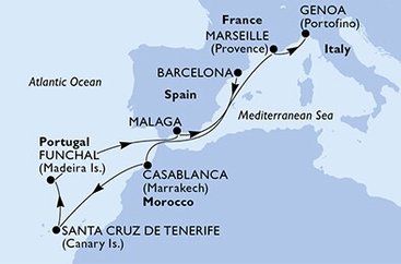 Španělsko, Maroko, Portugalsko, Francie, Itálie z Barcelony na lodi MSC Poesia