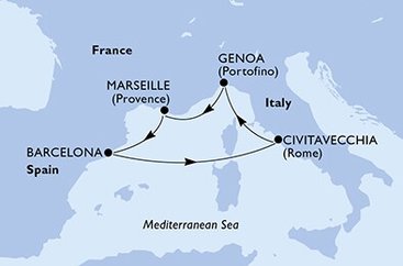 Itálie, Francie, Španělsko z Janova na lodi MSC Splendida