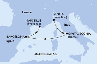 Francie, Španělsko, Itálie z Marseille na lodi MSC Splendida