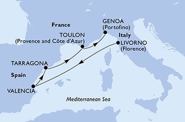 Itálie, Španělsko, Francie z Livorna na lodi MSC Magnifica