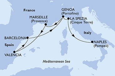Itálie, Francie, Španělsko z Janova na lodi MSC Fantasia