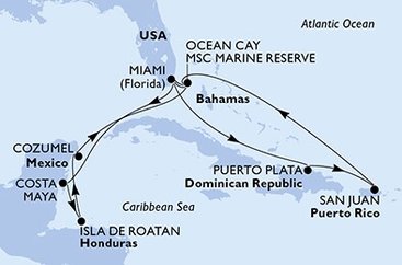 USA, Dominikánská republika, Bahamy, Mexiko, Honduras z Miami na lodi MSC World America