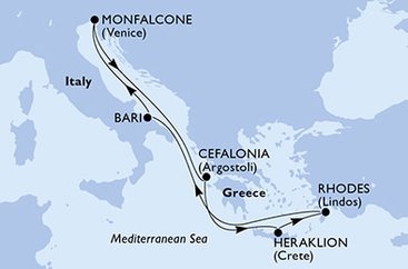 Itálie, Řecko z Bari na lodi MSC Opera