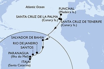 Portugalsko, Španělsko, Brazílie z Funchalu na lodi MSC Lirica