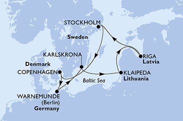 Německo, Švédsko, Litva, Lotyšsko, Dánsko z Warnemünde na lodi MSC Poesia