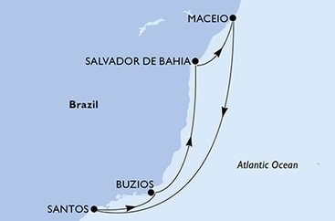 Brazílie z Maceia na lodi MSC Grandiosa