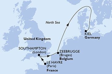 Francie, Velká Británie, Belgie, Německo z Le Havru na lodi MSC Euribia