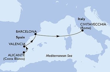 Španělsko, Itálie z Alicante na lodi MSC Magnifica