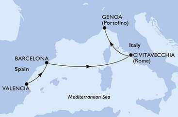 Španělsko, Itálie z Valencie na lodi MSC Magnifica