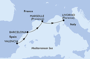 Španělsko, Francie, Itálie z Valencie na lodi MSC Grandiosa
